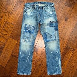 Polo By Ralph Lauren Varrick Slim Straight Koi Patchwork Distressed Jeans